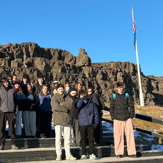 students in Iceland pose for group photo
